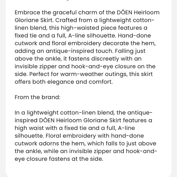 DÔEN Heirloom gloriane skirt, XS - Picture 10 of 10